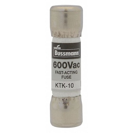 Fuse, Fast Acting, 2-1/2A, KTK Series, 600V AC, Not Rated, 1-1/2 L X 13/32 Dia