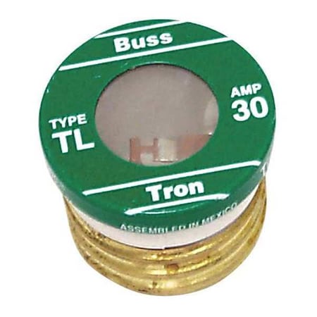 Plug Fuse, Time Delay, 30A, TL Series, 125V AC, Not Rated