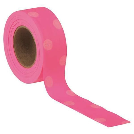 Flagging Tape,Pnk Glo/Wh,150ft,1-3/16 In