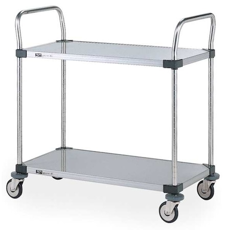 Stainless Steel Corrosion-Resistant Utility Cart With Flush Metal Shelves, (2) Raised, 2 Shelves