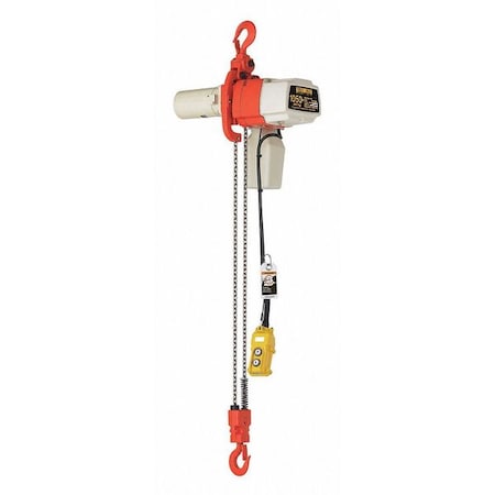 Electric Chain Hoist, 1,050 Lb, 10 Ft, Hook Mounted - No Trolley, Red