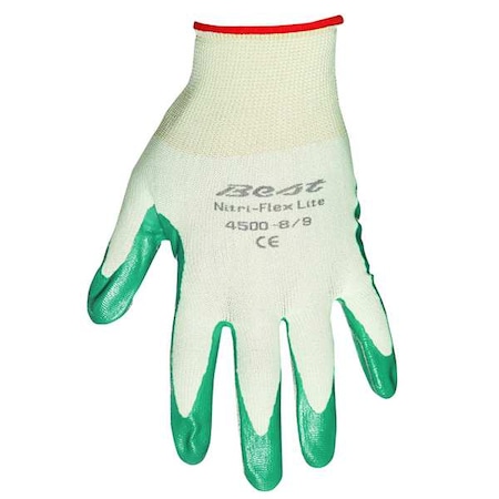 Nitrile Coated Gloves, Palm Coverage, Green, L, PR