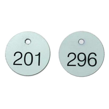 ID Tag,Numbered 201-300,1-1/8 In,Circle,Black/White,100/PK