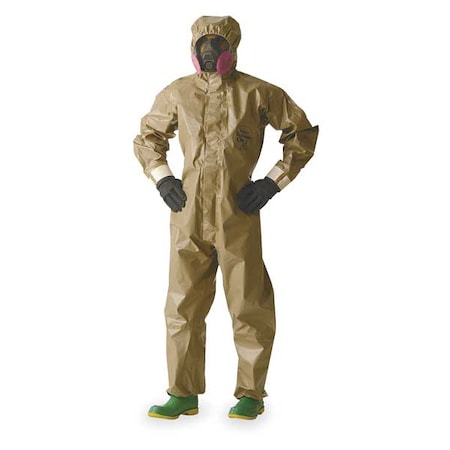 Hooded Chemical Resistant Coveralls, Tan, Zipper