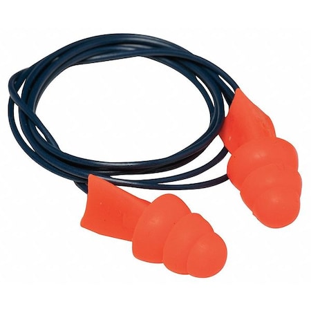 Tri-Grip Reusable Corded Ear Plugs, Metal Detectable, Flanged Shape, NRR 27 DB, M, Orange, 1 Pair