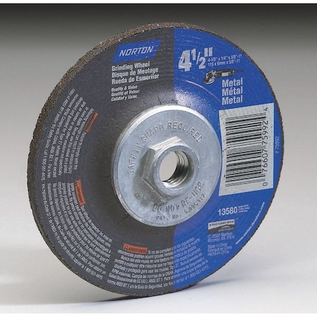 Depressed Center Wheels, Type 27, 9 In Dia, 0.25 In Thick, 5/8-11 Arbor Hole Size, Aluminum Oxide