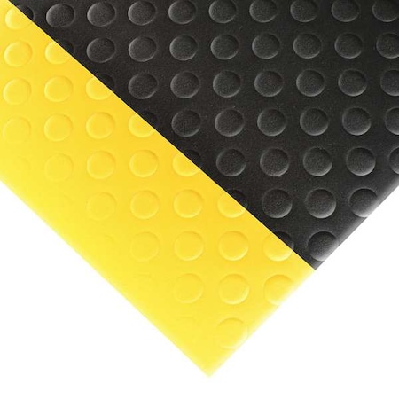 Antifatigue Runner, Black/Yellow, 12 Ft. L X 3 Ft. W, PVC, Bubble Surface Pattern, 1/2 Thick