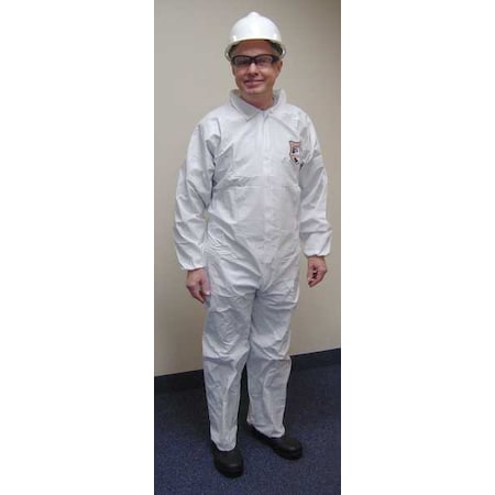 Collared Disposable Coveralls, 25 PK, White, Microporous Fabric, Zipper