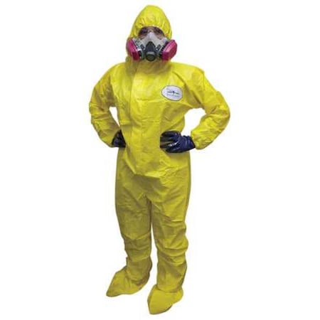Hooded Chemical Resistant Coveralls, Yellow, Zipper