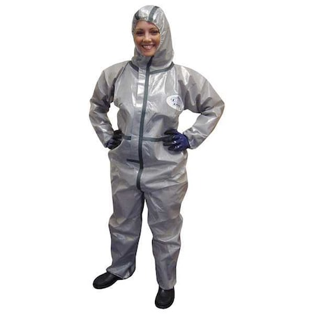 Hooded Chemical Resistant Coveralls, Gray, Zipper