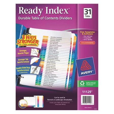 Avery® Ready Index® Table Of Contents Dividers 11129, 31-Tab Set