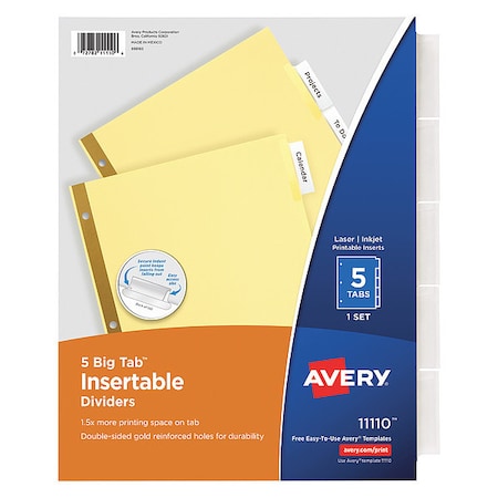 Avery® Big Tab™ Insertable Dividers 11110, Buff Paper, 5 Clear Tabs, 1 Set