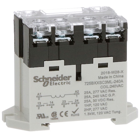 Enclosed Power Relay, DIN-Rail & Surface Mounted, DPST-NO, 240V AC, 6 Pins, 2 Poles