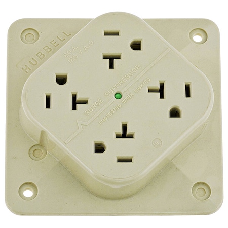 Receptacle, 20 A Amps, 125V AC, Surface Mount, Quad Outlet, 5-20R, Ivory