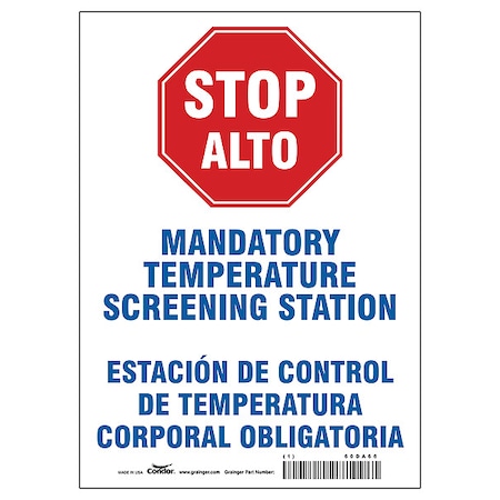 Temperature Screening Sign, 10 W X 14 H, English, Spanish, Aluminum