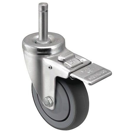 3 X 1-1/4 Non-Marking Rubber Thermoplastic Swivel Caster, Top Lock Brake, Loads Up To 210 Lb