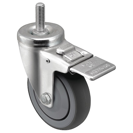 3 X 1-1/4 Non-Marking Rubber Thermoplastic Swivel Caster, Top Lock Brake, Loads Up To 210 Lb