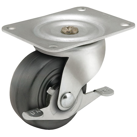 2 X 13/16 Non-Marking Rubber Soft Swivel Caster, Side Brake, Loads Up To 90 Lb