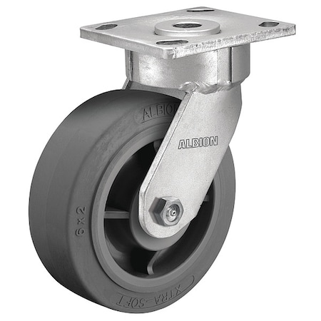 6 X 2 Non-Marking Rubber Soft Flat Swivel Caster, No Brake, Loads Up To 600 Lb