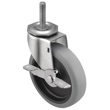 5 X 15/16 Non-Marking Polyurethane Swivel Caster, Tread Lock Brake, Loads Up To 150 Lb