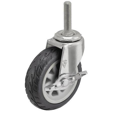 3 X 13/16 Rubber No-Matic Swivel Caster, Side Brake, Loads Up To 110 Lb