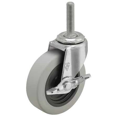 2 X 13/16 Non-Marking Rubber Thermoplastic Swivel Caster, Side Brake, Loads Up To 80 Lb