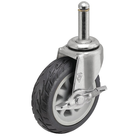 3 X 13/16 Rubber No-Matic Swivel Caster, Side Brake, Loads Up To 110 Lb