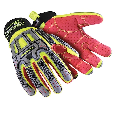 Mechanics Gloves, High-Visibility Yellow, Synthetic Leather, Aramid