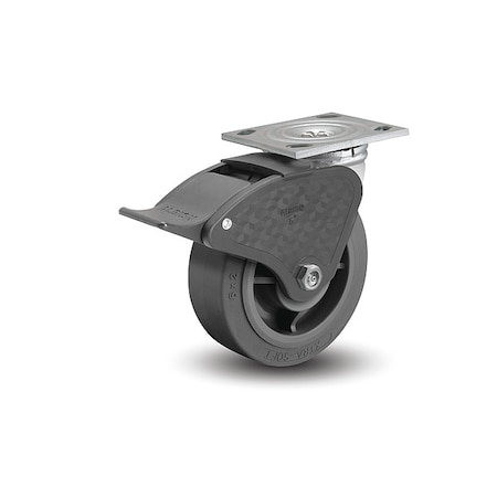 8 X 2 Non-Marking Rubber Soft Flat Swivel Caster, Total Lock Brake, Loads Up To 675 Lb