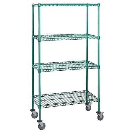Mobile Stem Caster Cart,Green,4 Shelves