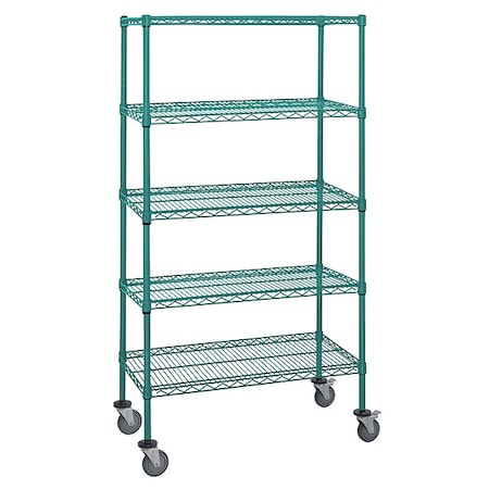 Mobile Stem Caster Cart,Green,5 Shelves