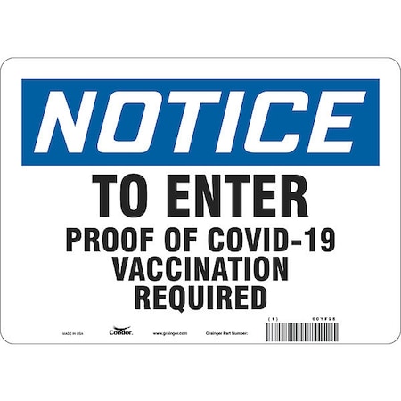 Employee/Visitor Vaccine Proof Sign, 60YF98