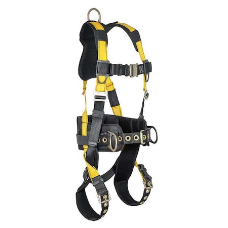 Full Body Harness, Vest Style, S/M, Polyester, Back, Yellow