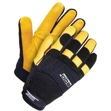 Mechanics Gloves, Black, Yellow, Single Layer
