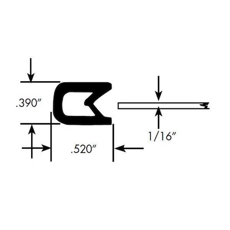 Edge Grip Seal, PVC, 10 Ft Length, 0.39 In Overall Width, Style: Edge Trim