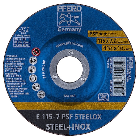 4-1/2 X 1/4 Grinding Wheel, 7/8 A.H. - PSF STEELOX - Type 27