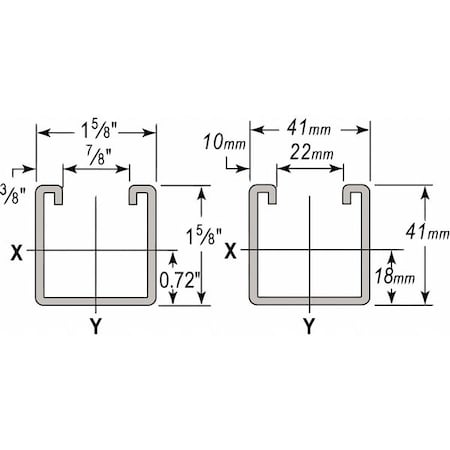 PG Strut,Long Slots,1-5/8x1-5/8,20 Ft.