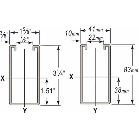 Strut,ShortSlots,304,1-5/8x3-1/4,20 Ft.