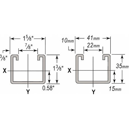 Strut,304,1-5/8x1-3/8,20 Ft.