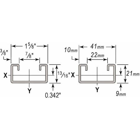 Strut,Long Slots,304,1-5/8x13/16,20 Ft.