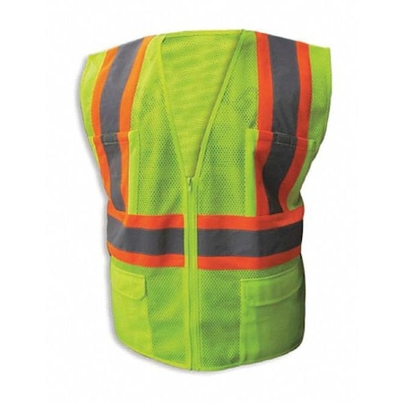Safety Vest,Lime,Org Stripe,Zipper-Lg