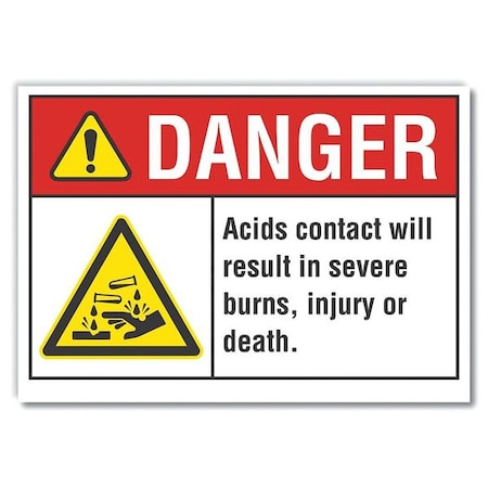 Acid Danger Reflective Label, 10 In H, 14 In W,Horizontal Rectangle, LCU4-0007-RD_14X10