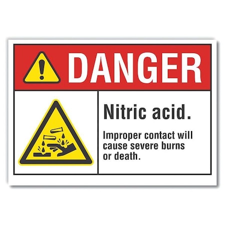Nitric Acid Danger Label, 10 In H, 14 In W, Polyester, Horizontal Rectangle, LCU4-0005-ND_14X10