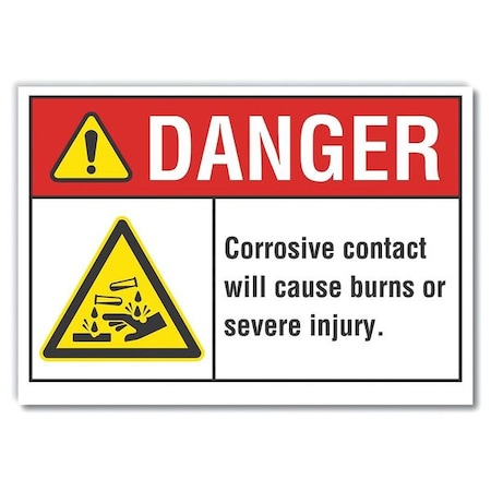 Corrosive Materials Danger Reflective Label, 7 In H, 10 In W,English, LCU4-0003-RD_10X7