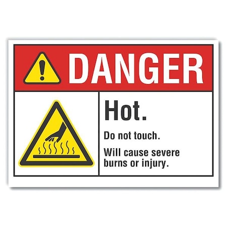 Hot Surface Danger Reflective Label, 10 In Height, 14 In Width, Reflective Sheeting, English