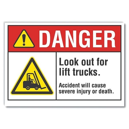 Lift Truck Traffic Danger Label, 3 1/2 In H, 5 In W, Polyester, Rectangle, LCU4-0040-ND_5X3.5