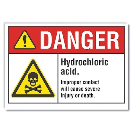 Hydrochloric Acid Danger Reflective Label, 3 1/2 In H, 5 In W,LCU4-0034-RD_5X3.5