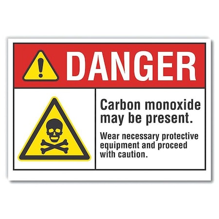 Carbon Monoxide Danger Reflective Label, 3 1/2 In Height, 5 In Width, Reflective Sheeting, English