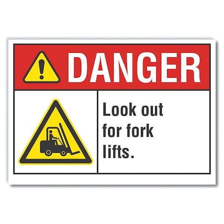 Lift Truck Traffic Danger Label, 3 1/2 In H, 5 In W, Polyester, Rectangle, LCU4-0041-ND_5X3.5