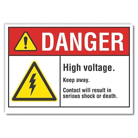 High Voltage Danger Reflective Label, 3 1/2 In Height, 5 In Width, Reflective Sheeting, English